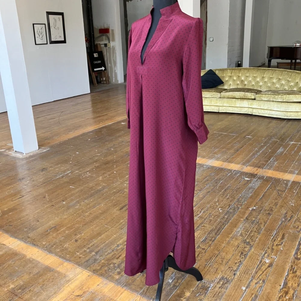 Wizzy Kit Maroon and navy polka dotted Maxi dress. - Picture 6 of 13
